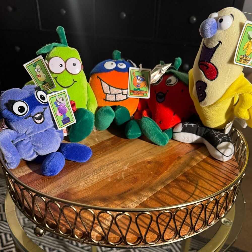 Vintage 1990s Toy Box Creations Nutra Fruit Heroes Plush Lot 5 NWT Tags